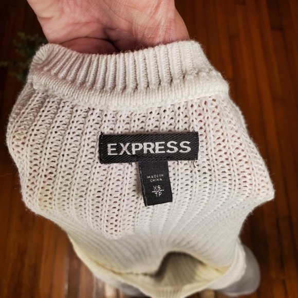 Express White Oversized Sweater Dolman Sleeve V Neck Cotton Preppy Cozy Work XS - Picture 3 of 6